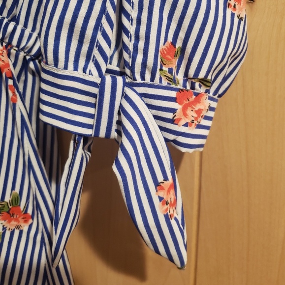 Blue Pinstripe Floral "Hint of Blush" dress - Picture 2 of 6